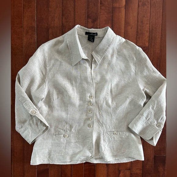 Willi Smith Khaki Linen Button-Up Shirt Jacket Size 16 - Picture 1 of 10